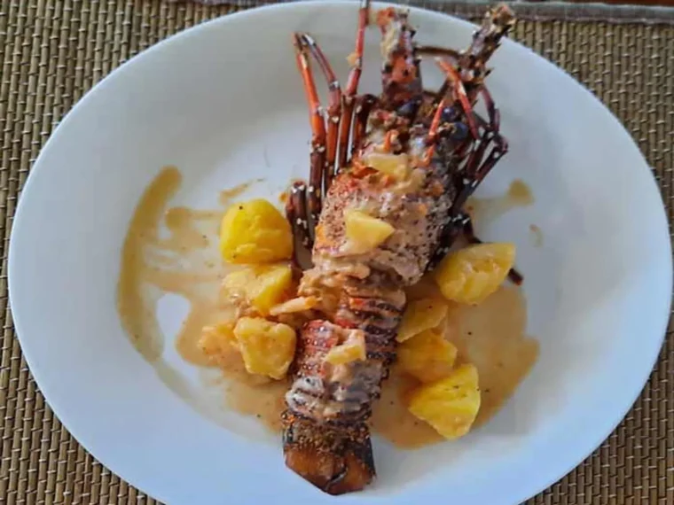 Grilled lobster plated with pineapple